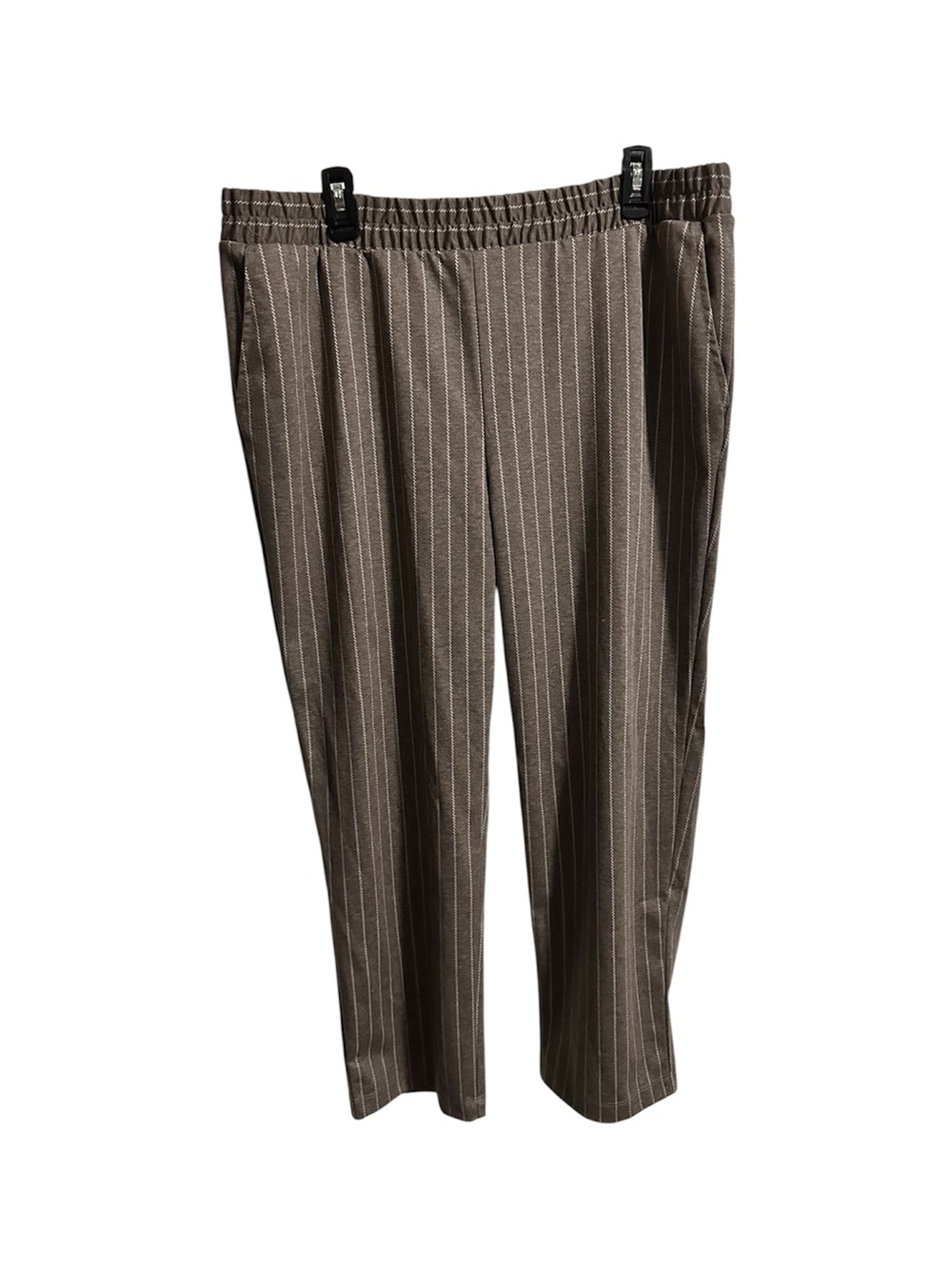 A New Day Brown Pinstripe Elastic-Waist Pants XL